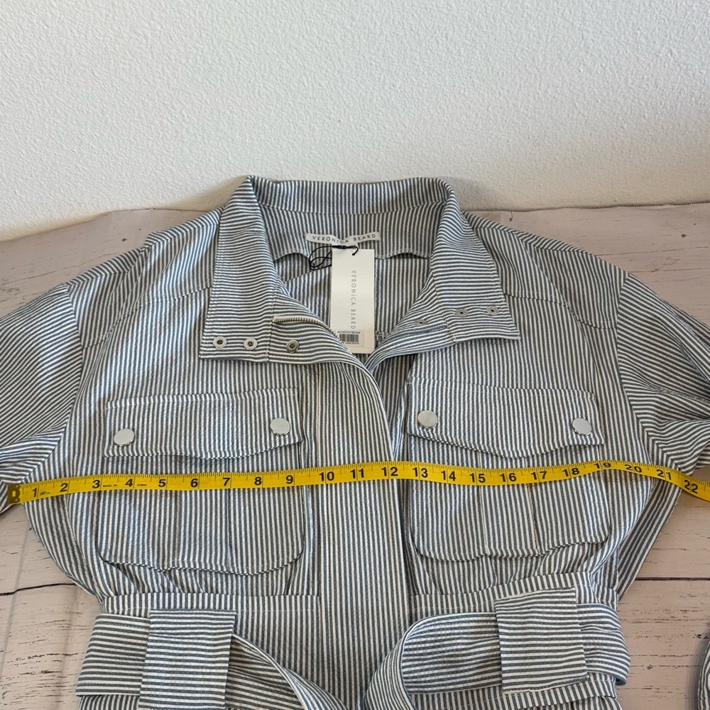 Veronica Beard York Bomber Jacket Striped Seersucker Coastal Preppy Large - Picture 9 of 13